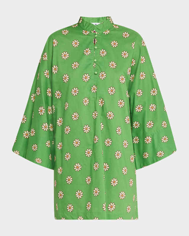 Daisy-Print Cotton Mini Caftan